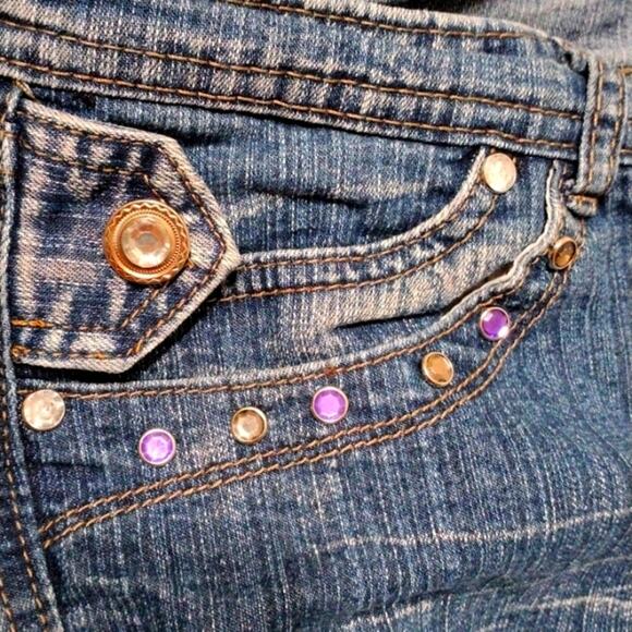 Y2K Kaba Jeans Jeweled Jrs Sz 11 28W x 40L Straight Leg Bling Bohemian Party WOW - Picture 11 of 16